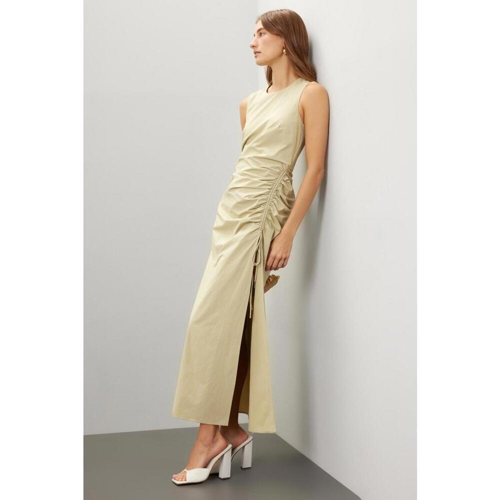 THIRD FORM Green Drawn Deep Tank Maxi Dress Size 10 Open Seam & Discoloration